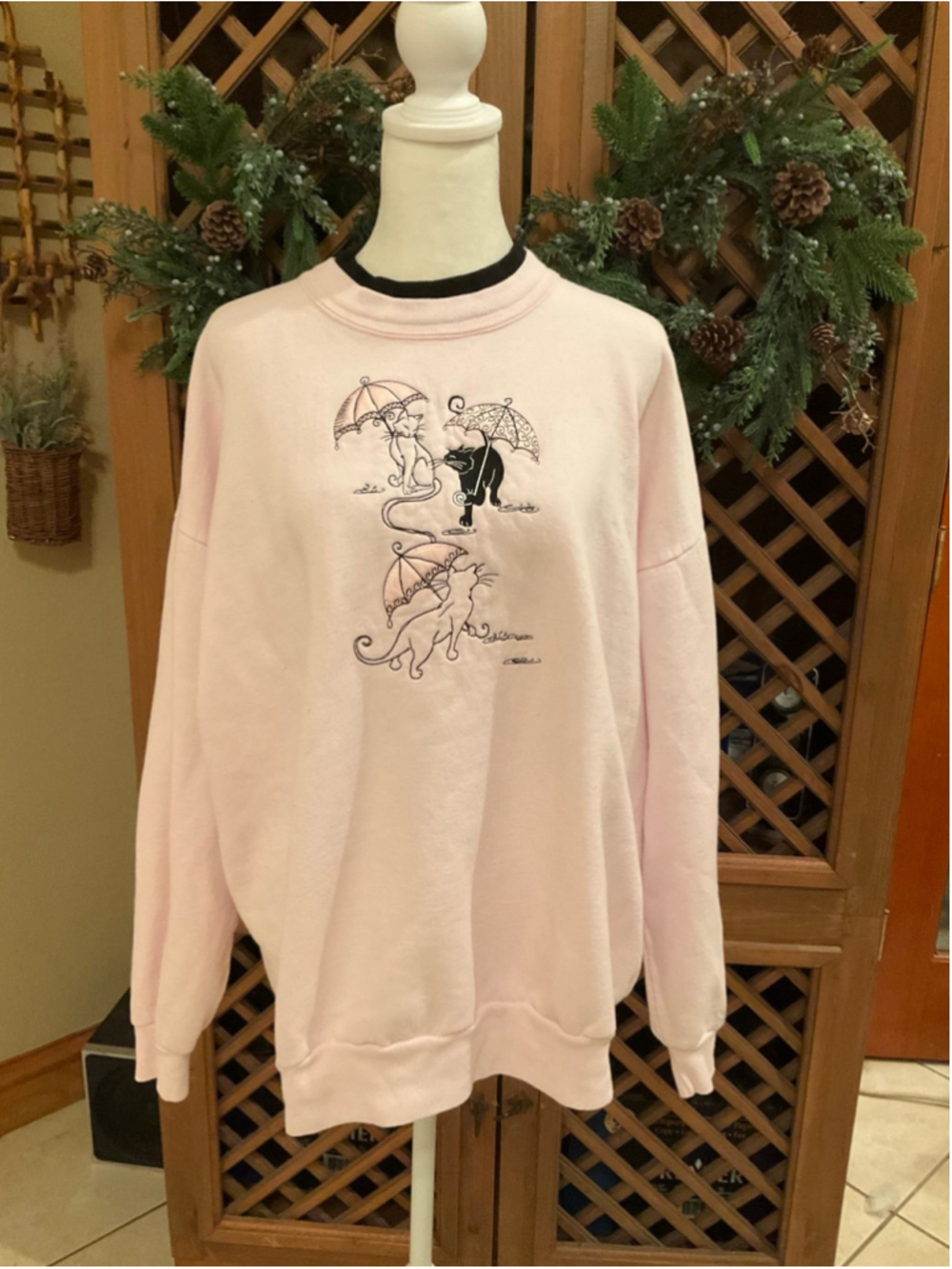 Vintage Top Stitch by Morning Sun Sweatshirt Embroidered Cats Cozy Crewneck 2X